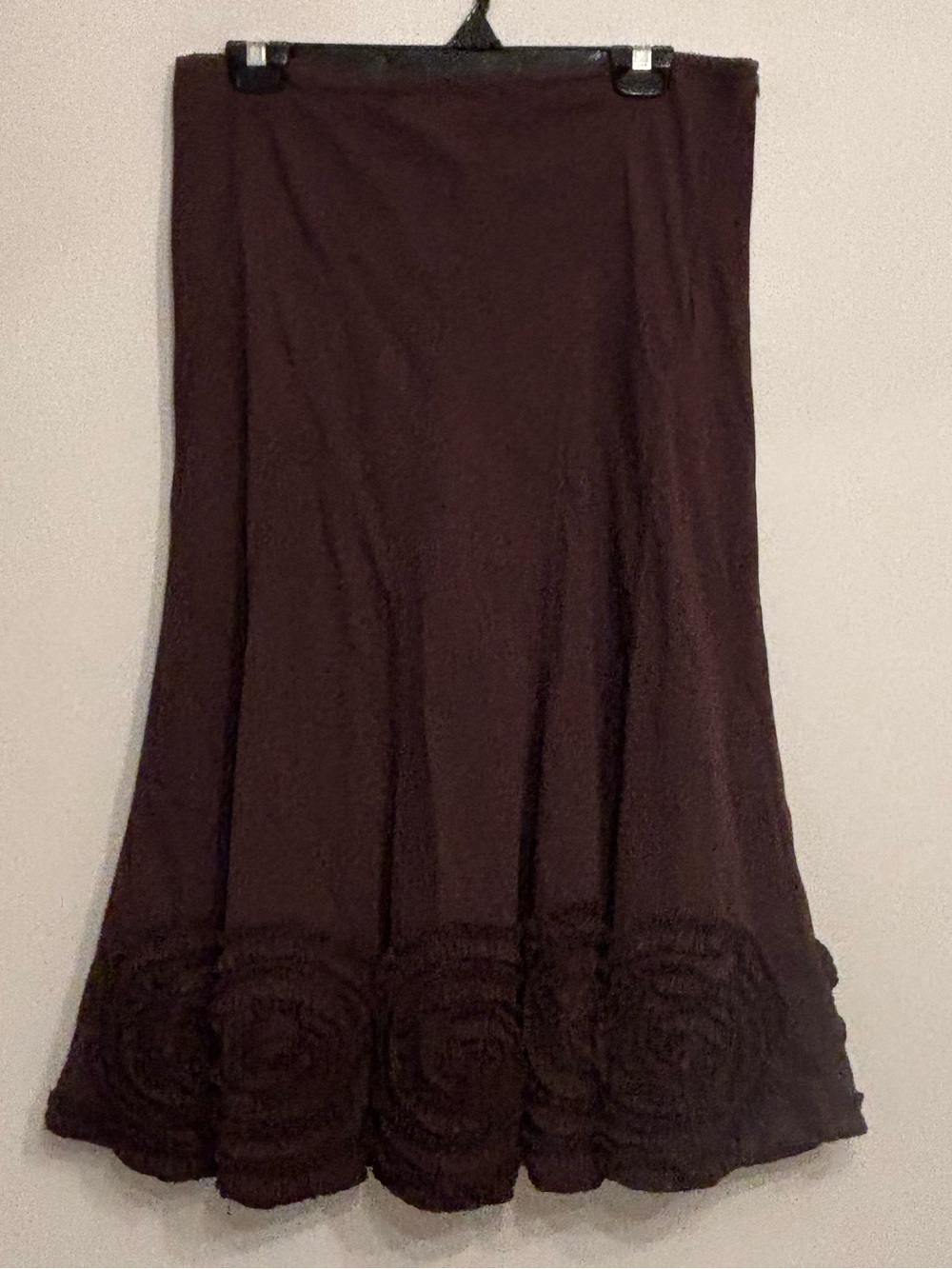Chocolate Brown Embroidered Midi Skirt Boho Artisan Lagenlook European, L - Picture 2 of 7